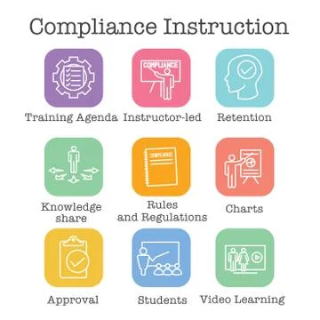 Compliance Instruction - Testing Icons with Instructor teaching Worker Studen Stock Illustration