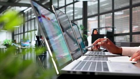 Compliance Manager Reviews Risk Dashboard On Laptop Stock Footage 340405447