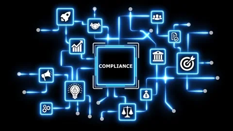 Compliance network visualization dynamic glowing tech concept business. 库存影片 337331041