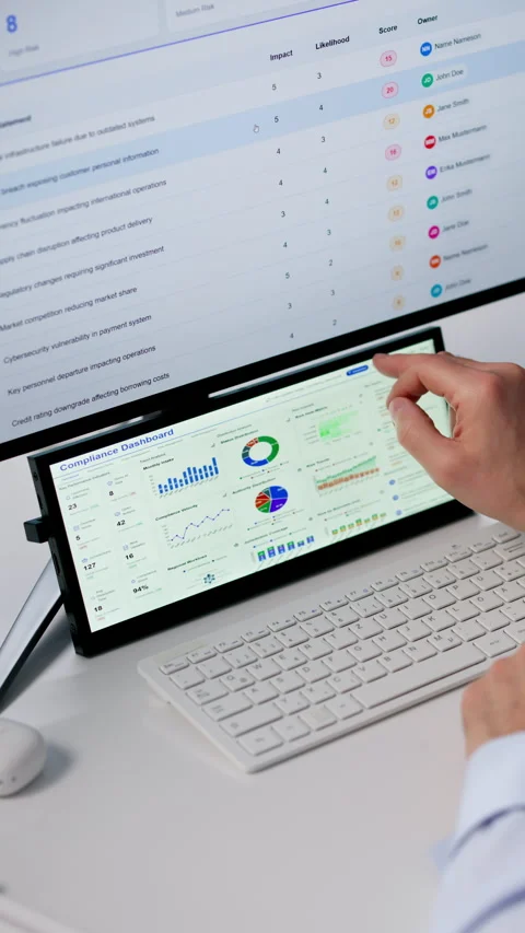 Compliance Officer Analyzing Risk Management Dashboard Stock Footage 333849348