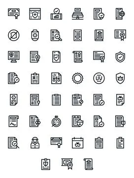 Compliance Pixel Optimized Vector Set with 45 256x256 Bold Line Icons Stock Illustration