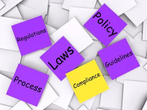 Compliance post-it note means adhering to rules and processes Ilustração Stock