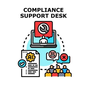 Compliance support desk assisting with regulations and policy Stock Illustration