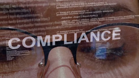 Compliance text on background of female developer Stock Footage 106946663