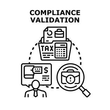 Compliance validation process checking regulatory requirements 库存插图