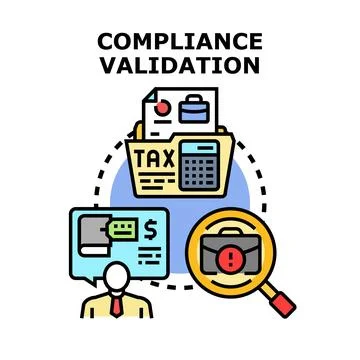 Compliance validation process checking regulatory requirements Stock Illustration