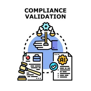 Compliance validation process ensuring legal regulatory standards Illustrazione stock