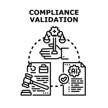 Compliance validation process ensuring legal regulatory standards Stock Illustration