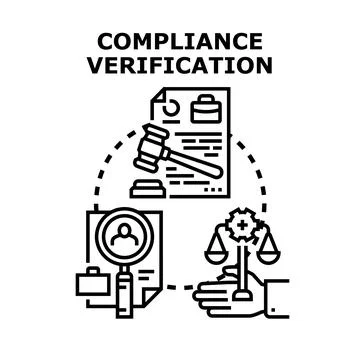 Compliance verification process checking legal and ethical standards Illustrazione stock