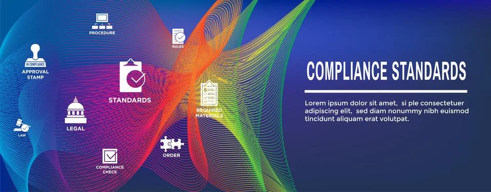 In compliance web header banner with icon set that shows a company passed ins Stock Illustration