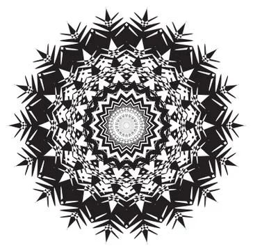 Complicated Single Round Pattern Design in Black and White Stock Illustration