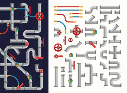 Complicated system of pipes set Stock Illustration