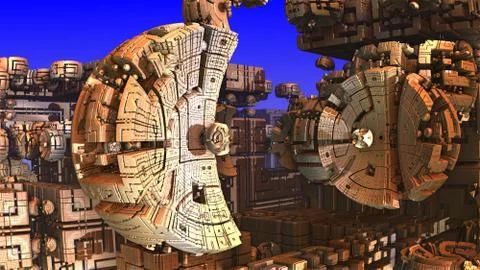 Complicated three-dimensional fractal forming a strange futuristic alien factory Stock Illustration