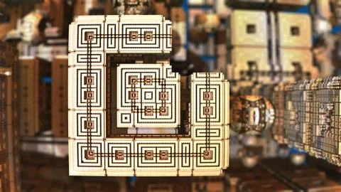 Complicated three-dimensional fractal forming a strange geometric pattern Stock Illustration