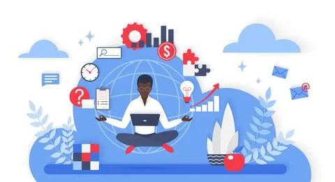 Complicated workload, multitasking and time management, tiny multitask Stock Illustration
