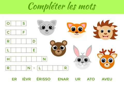Complter les mots - Complete the words, write missing letters. Stock Illustration