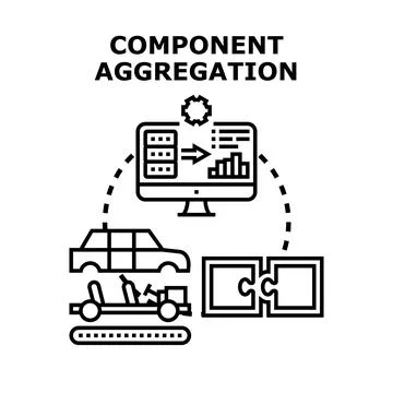 Component aggregation assembling process development icon Stock Illustration
