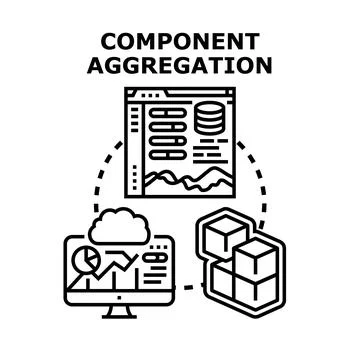 Component aggregation process combining data and elements Stockillustratie