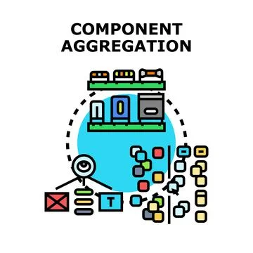 Component aggregation process combining diverse elements Illustrazione stock
