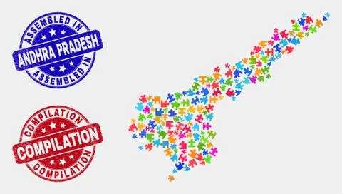 Component Andhra Pradesh State Map and Grunge Assembled and Compilation Seals Stock Illustration