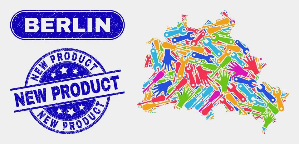 Component Berlin City Map and Grunge New Product Stamps Stock Illustration