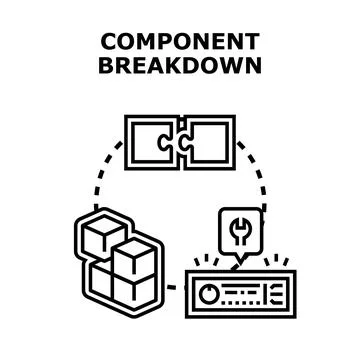 Component breakdown analyzing system module structure process Stock Illustration