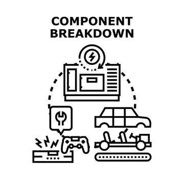 Component breakdown illustration analyzing part systems Ilustración de archivo