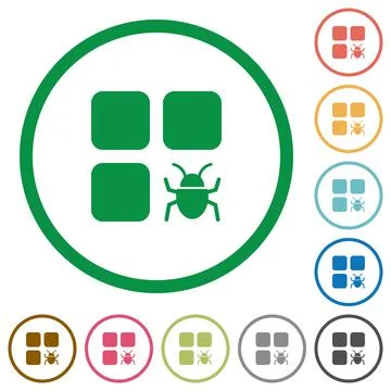 Component bug flat icons with outlines Stock Illustration
