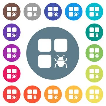 Component bug flat white icons on round color backgrounds Stockillustratie