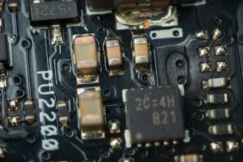 Component details of a computer motherboard Stock Photos