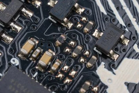 Component details of a computer motherboard. Stock Photos