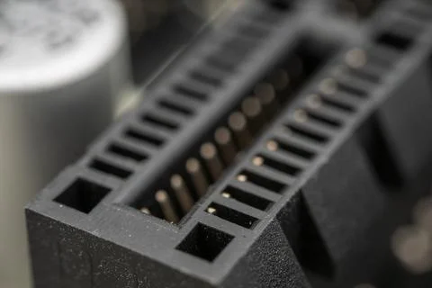 Component details of a computer motherboard. Stock Photos