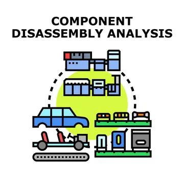 Component disassembly analysis process for vehicle recycling Stock Illustration
