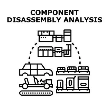 Component disassembly analysis process for vehicle recycling Ilustración de archivo