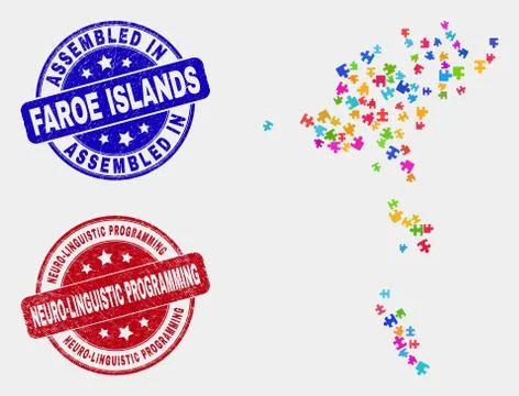 Component Faroe Islands Map and Scratched Assembled and Neuro-Linguistic Stock Illustration