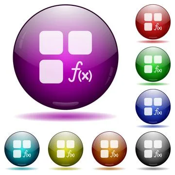 Component functions icon in glass sphere buttons Stock Illustration