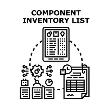 Component inventory list managing process vector concept Ilustración de archivo