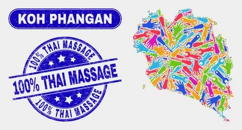 Component Koh Phangan Map and Distress 100% Thai Massage Stamps 스톡 일러스트
