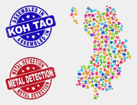 Component Koh Tao Map and Grunge Assembled and Metal Detection Seals Stock Illustration