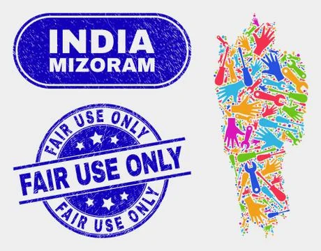 Component Mizoram State Map and Distress Fair Use Only Seals Illustrazione stock