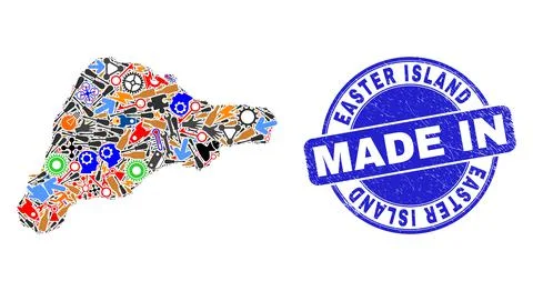 Component Mosaic Easter Island Map and Made in Textured Stamp Illustrazione stock