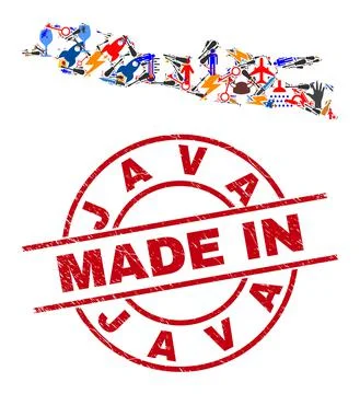 Component Mosaic Java Island Map and Made in Distress Rubber Stamp Illustration