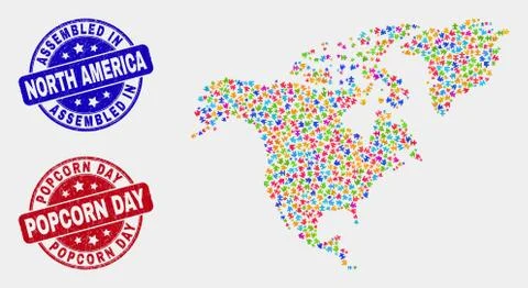 Component North America Map and Distress Assembled and Popcorn Day Stamps Illustrazione stock