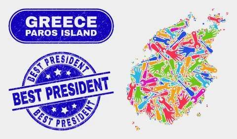 Component Paros Island Map and Grunge Best President Stamps Stock Illustration