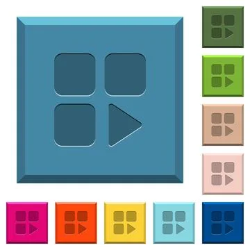 Component play engraved icons on edged square buttons Stockillustratie