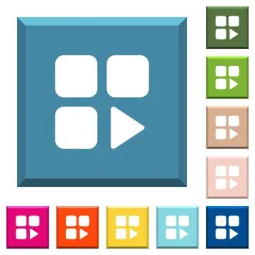 Component play white icons on edged square buttons Stockillustratie