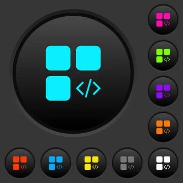Component programming dark push buttons with color icons Ilustración de archivo