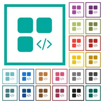 Component programming flat color icons with quadrant frames Stock Illustration