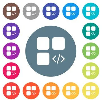 Component programming flat white icons on round color backgrounds 库存插图