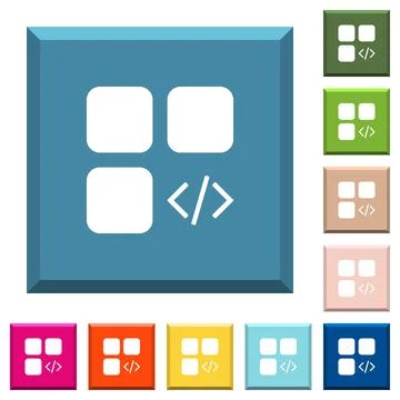 Component programming white icons on edged square buttons Illustration